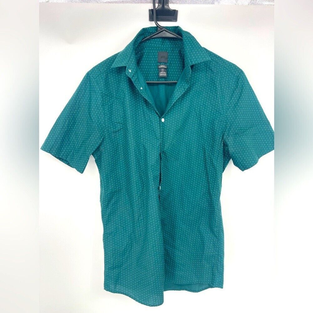 Men's H&M green Poka dot Small button down‎ short sleeve shirt